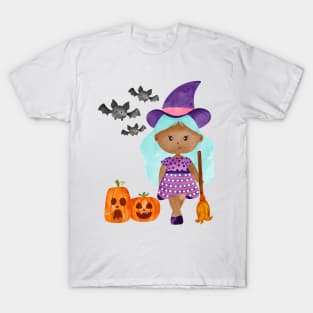 Witch with pumpkins and bats T-Shirt